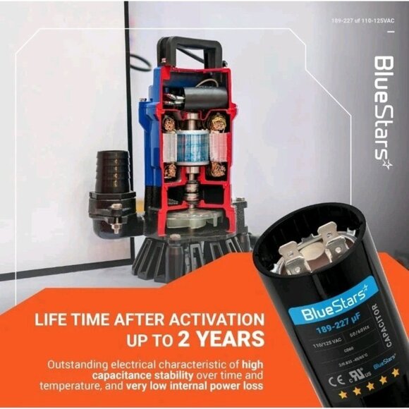 BlueStars Ultra Durable 189-227 uf/MFD 125 VAC Volts Round Start Capacitor 50/60 - Picture 8 of 12
